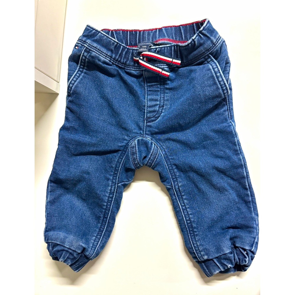 Tommy Hilfiger 12M Blue Denim Jeans Baby Boy Jogger Elastic Waist Pants